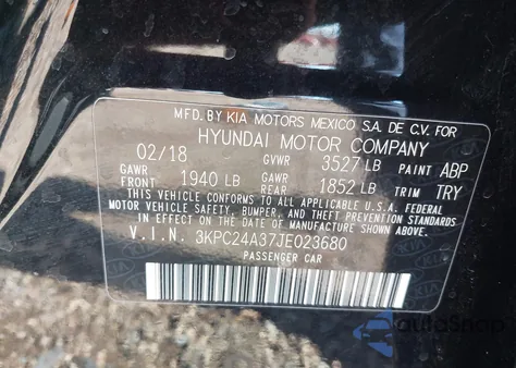 2018 Hyundai Accent Se from USA, damaged, VIN 3KPC24A37JE023680